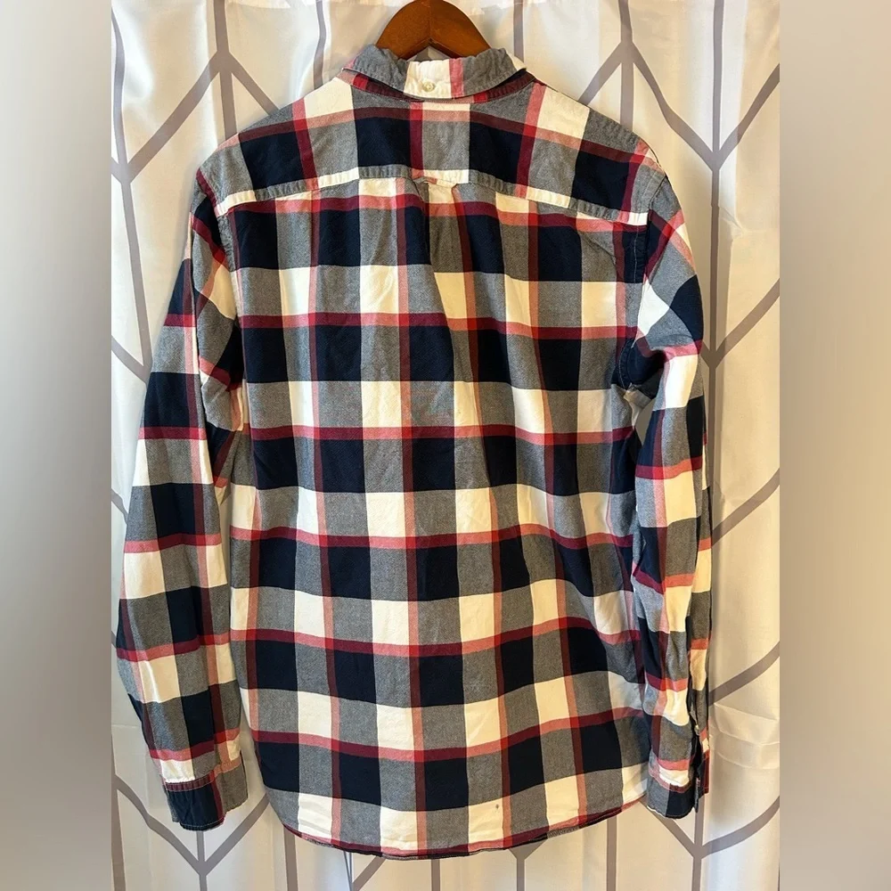 J. Crew Men's Plaid Shirt - Navy, Red, White